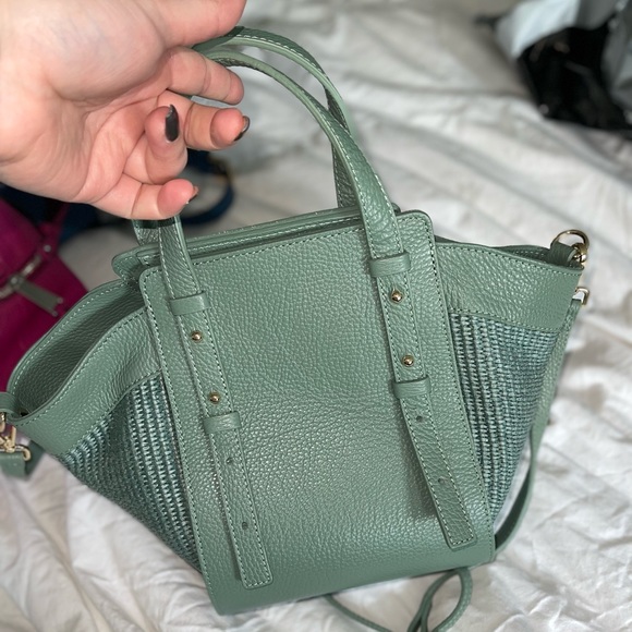 Chiara Ferretti Sage green Italian leather and raffia bag - Picture 2 of 3